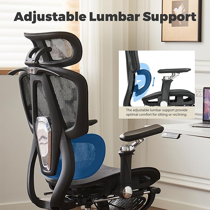 Mesh Ergonomic Office Chair with 6D Armrests,High Back Mesh Gaming Chair with Lumbar Support,Adjustable Seat Depth,3D Headrest,Footrest for Big & Tall