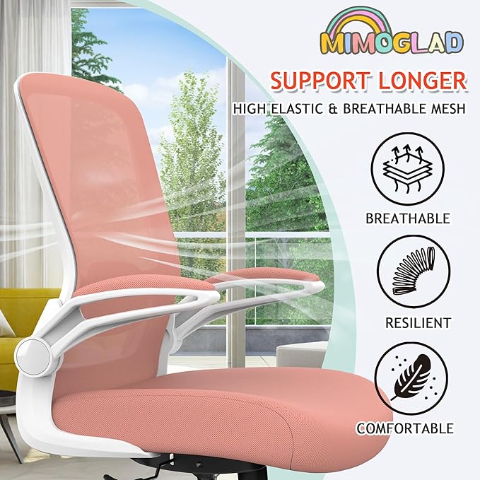 Mimoglad Ergonomic High Back Mesh Office Chair, Adjustable Lumbar Support, Thickened Seat Cushion (Modern, Spanish Pink)