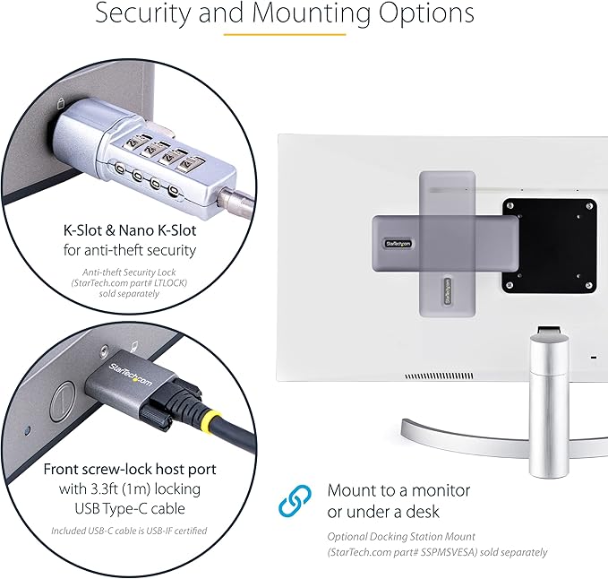 StarTech.com USB-C Docking Station Multi Monitor HDMI/DP/USB-C Video Output, Triple Monitor 4K30/Dual 4K60, 7-Port USB Hub, 60W Power Delivery, GbE, 3.5mm Audio, Works with Chromebook, TAA