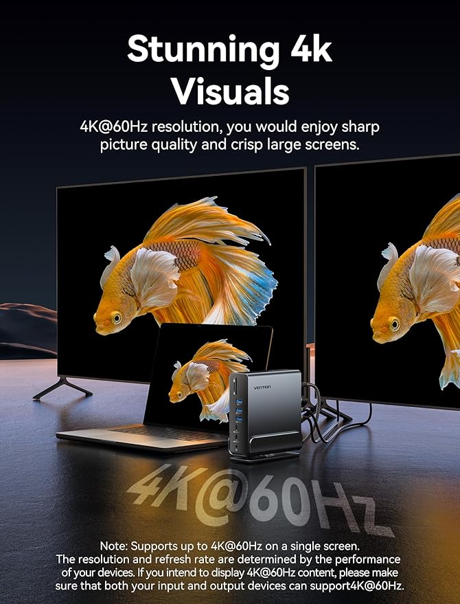 VENTION Laptop Docking Station 3 Monitors, 15-in-1 USB C Laptop Docking Station for Windows PC, 2*HDMI + DP, Thunderbolt 3/4, Dell, HP, with Dual 4K HDMI, DP, 10Gbps USB, RJ45, 100W PD, Audio, SD/TF