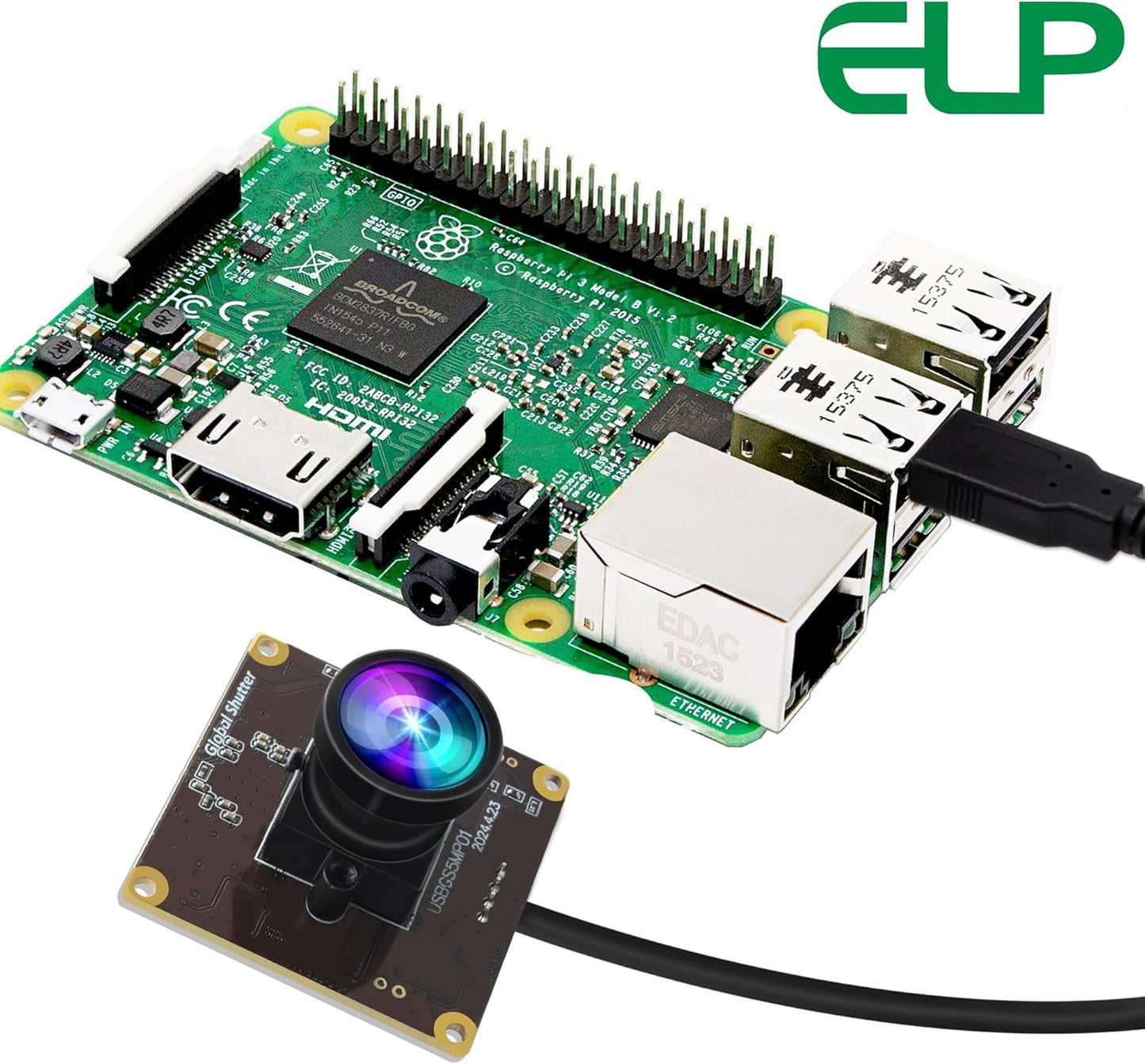 ELP 5MP Global Shutter 50fps USB Camera - Wide Angle Webcam for Live Streaming (100 No Distortion Lens)