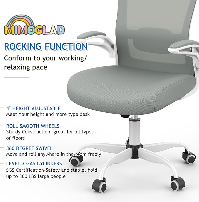 Mimoglad Ergonomic High Back Mesh Office Chair, Adjustable Lumbar Support, Thickened Seat Cushion (Modern, Moon Gray)
