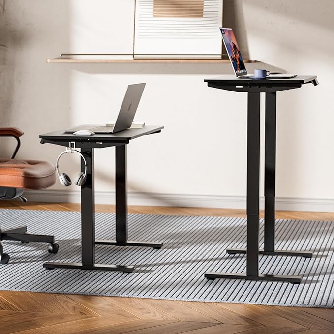 Electric Standing Desk Adjustable Height, 32x20 Inches Sit Stand up Desktop for Home Office, Ergonomic Rising Computer Table with Memory Preset, Black