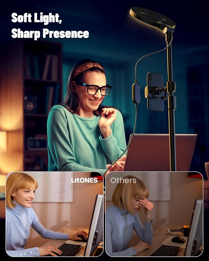 Desk Ring Light with Stand, Adjustable Desktop Light with Phone Holder for Video Calls, Zoom Lighting for Computer/Laptop/Conference/Webcam, Video Light for Recording, Podcast,Photography