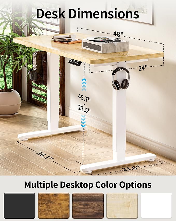 BIZUM Standing Desk Electric Adjustable Computer Desk-Stand up Desk Office Gaming Home Office Memory Desks 48x24 inches Maple