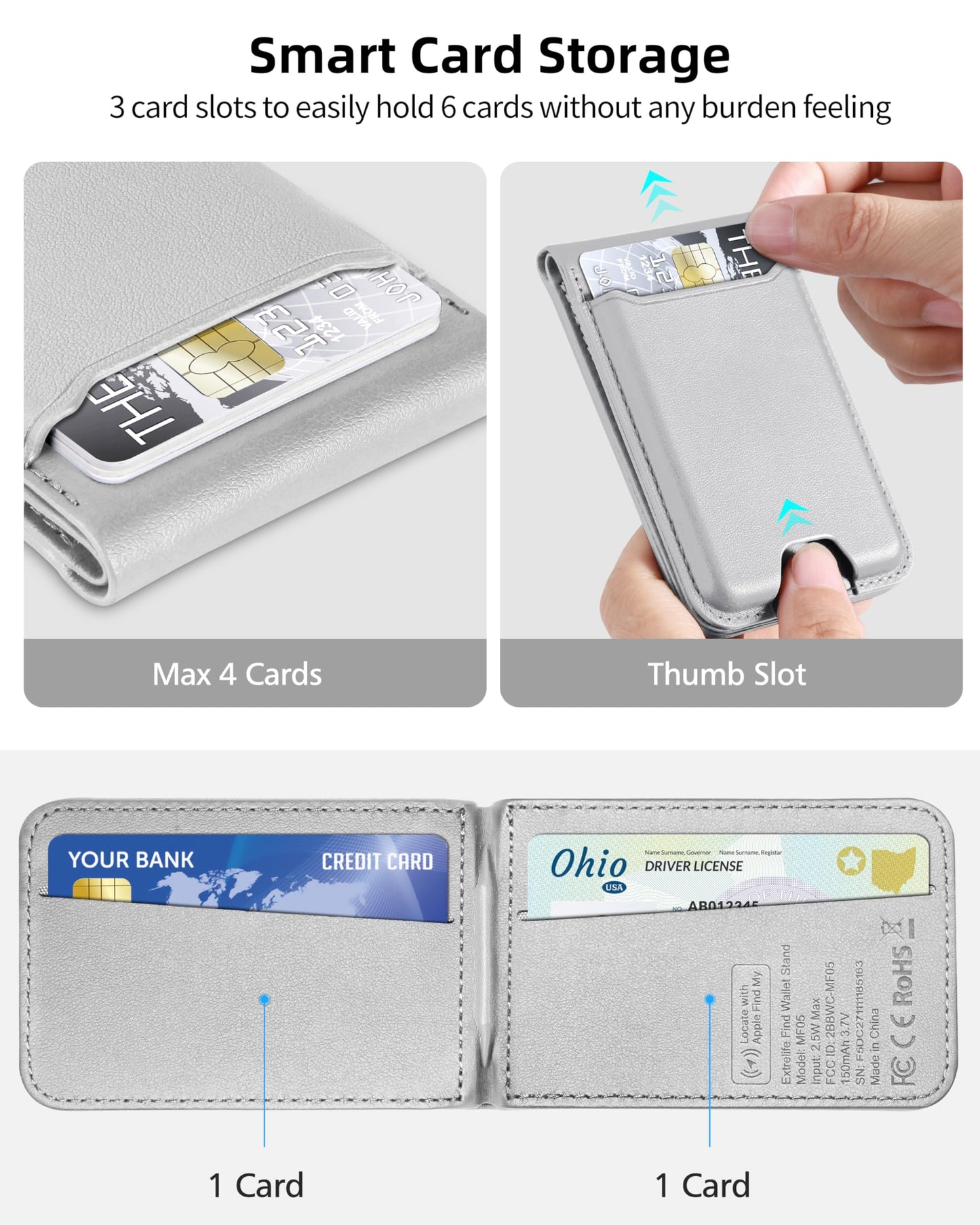 for Magsafe Wallet, Works with Apple Find My, Strongest Magnetic Wallet for iPhone 16/15/14/13/12 Series, for iPhone Walle t with Adjustable Stand, 3 Card Slots, 6 Cards Holder, Vegan Leather, Black