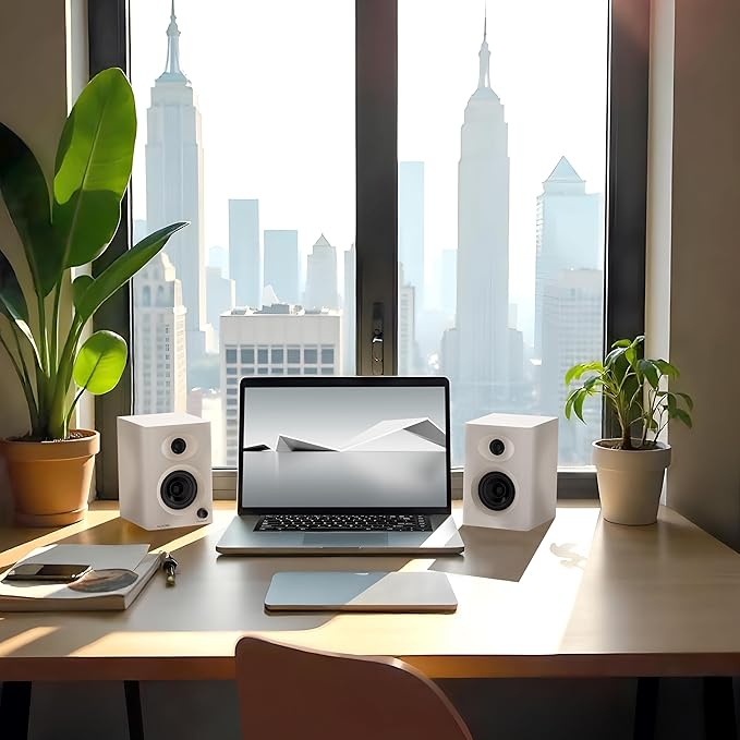 Bluetooth Bookshelf Speakers, 3" Premium Computer Speakers for PC, Laptop & TV – 60W Peak Power, Rich Balanced Sound, Compact Stereo Pair for Home Office & Small Rooms, White