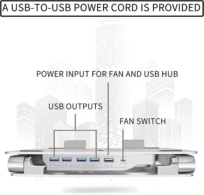 SOUNDANCE Laptop Cooling Pad with Low-Noise Fan and 3.0 USB Hubs, Ventilated Laptop Cooler Prevent Overheating, Ergonomic Laptop Stand Support Up to 17” Gaming Notebook Computer, Aluminum