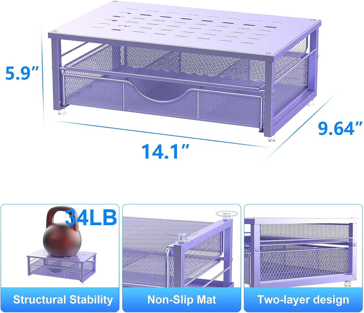 gianotter Computer Monitor Stand Riser, office organizer with Drawer, Office Organizers Storage for Classroom Office Supplies (Purple)