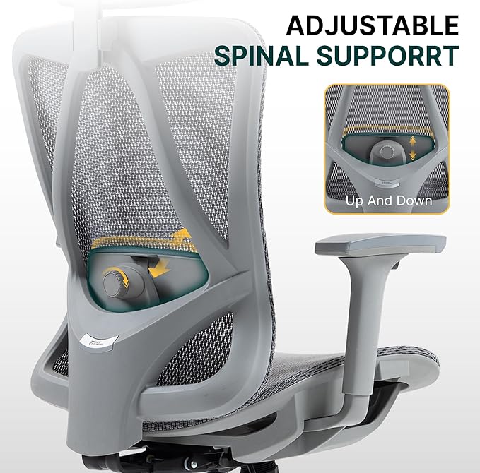 Mesh Ergonomic Office Chair,High Back Mesh Gaming Chair with Lumbar Support,Adjustable Headrest and Armrests for Home Office Desk Chair (Americana, Grey)