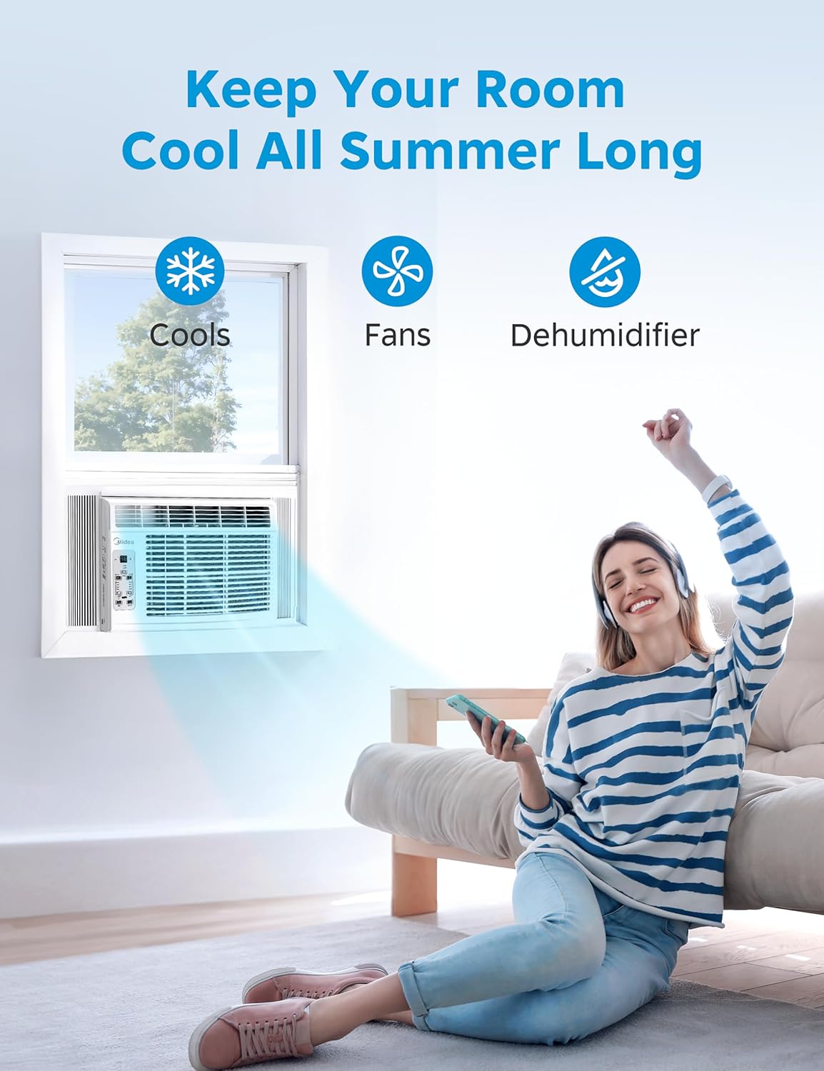 Midea 6,000 BTU Window Air Conditioner, 3-in-1 Cool/Fan/Dehumidifier Window AC Unit, Easycool Air Conditioner with Remote Control, Cools up to 250 Sq. Ft., Fits bedroom, study, office (2024 Upgrade)