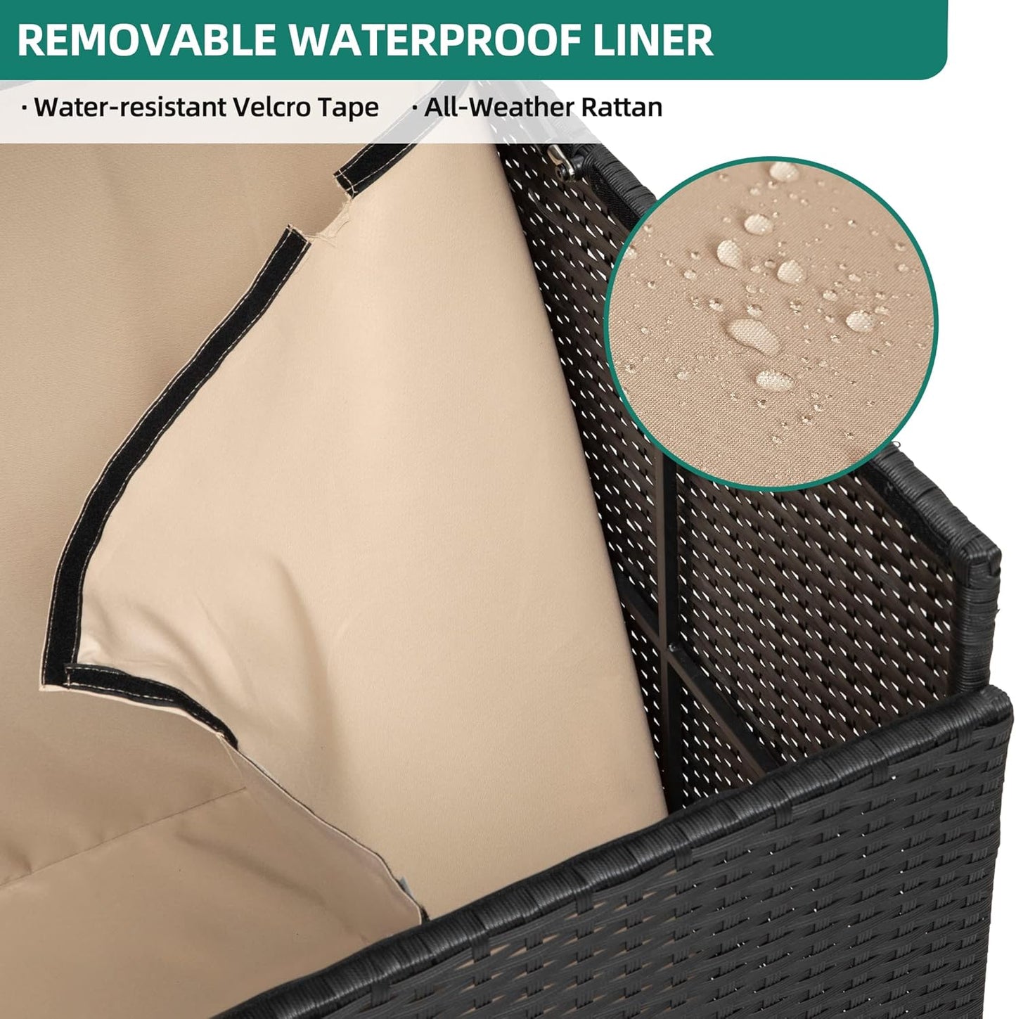 YITAHOME 200 Gallon Large Wicker Deck Box w/Storage Net, Rattan XL Outdoor Storage Box Patio Cushion Storage, Waterproof Storage Box for Patio Furniture, Garden Tools, Pool Sports Equipment (Black)