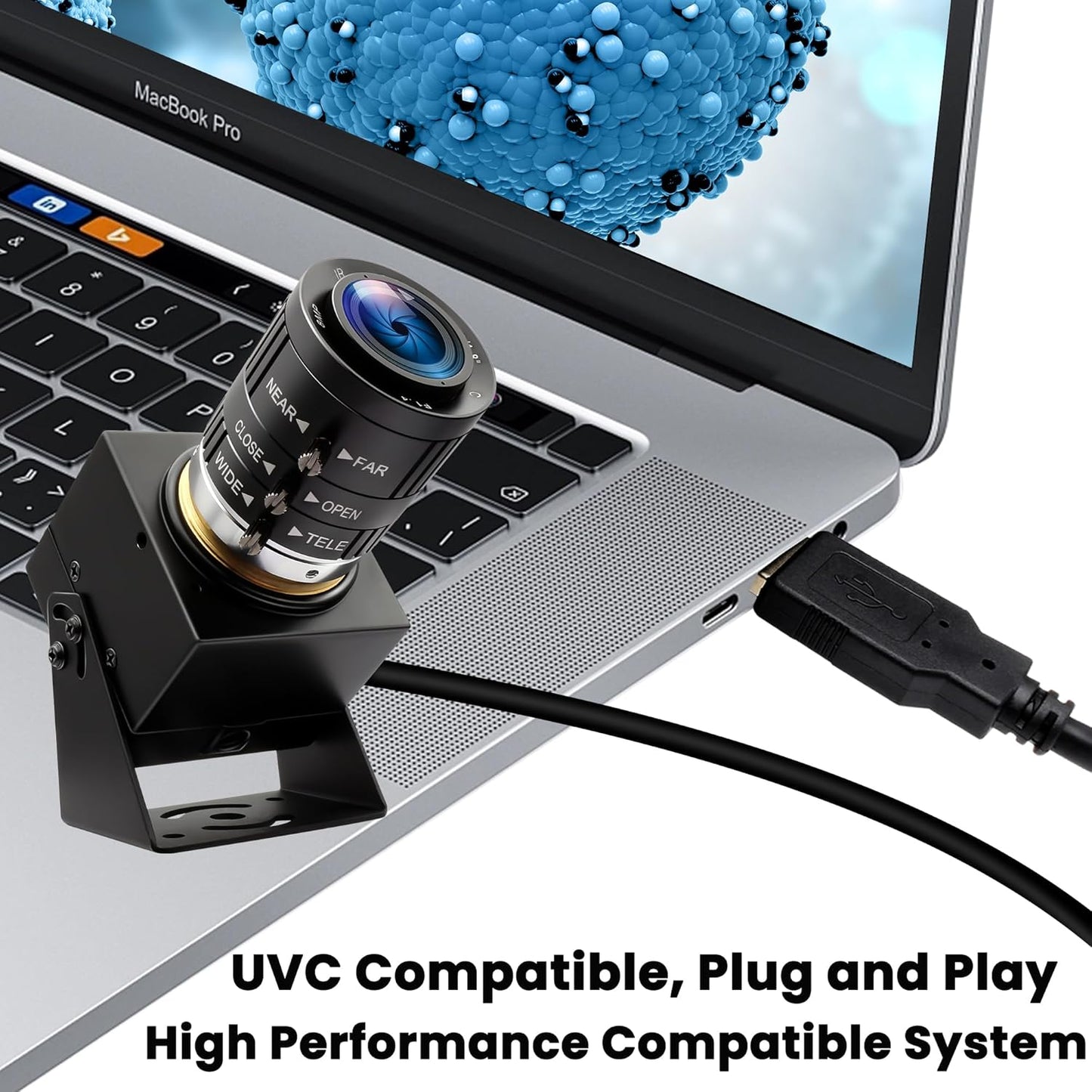USB Camera 120fps High Speed Webcam Golf Swing 4K 12Megapixels USB Cam with 3X Manual Optical Zoom Lens Lightburn PC Computer Plug and Play for Linux Windows Mac OS