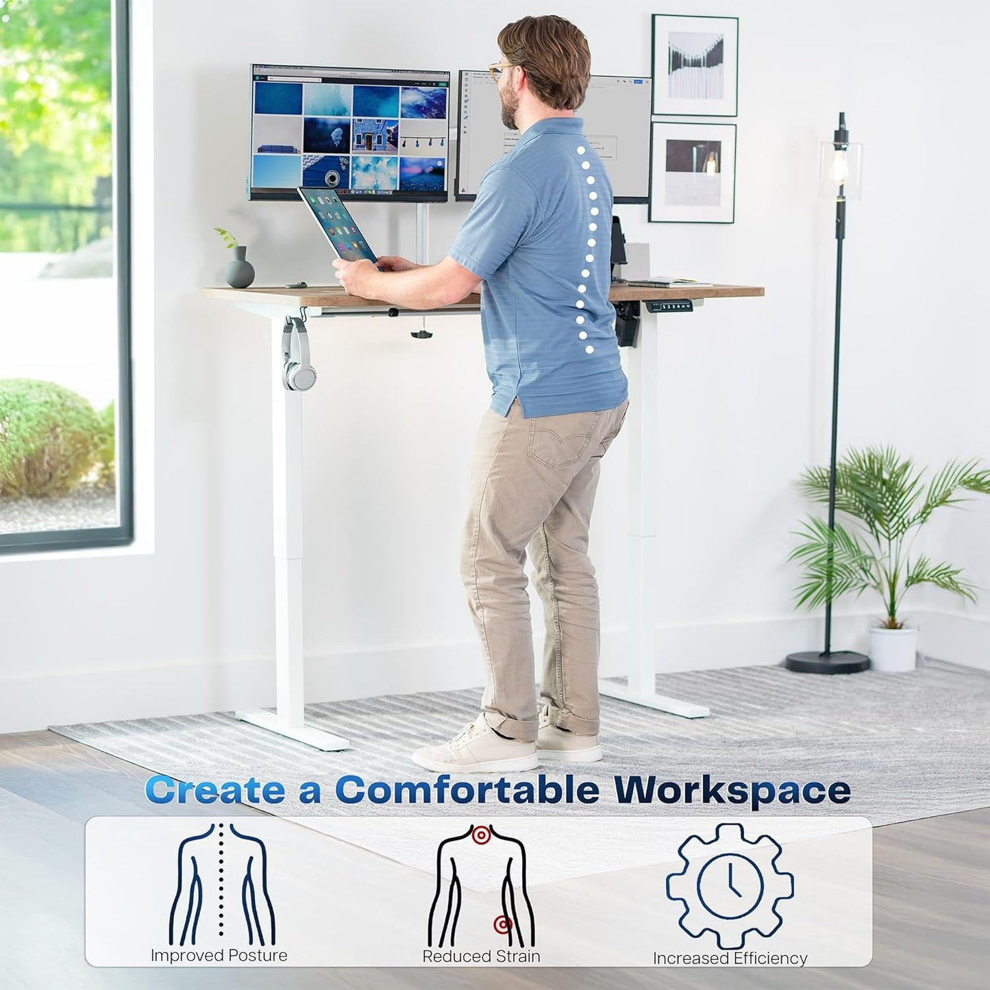 VIVO Electric 55 x 28 in Standing Desk, Memory Height Adjustment, 1B Series, One-Piece Reclaimed Wood Top, White Frame, DESK-KIT-1W55P