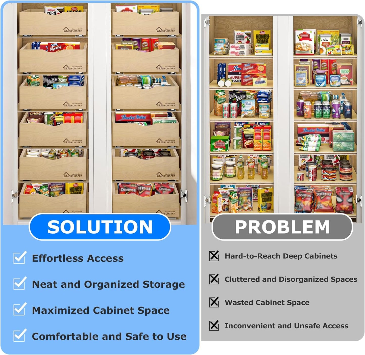 WelFurGeer Soft Close Pull Out Drawers for Kitchen Cabinets, 29" W x 22" D Pull Out Cabinet Organizer, Premium Birchwood Pull-Out Cabinet Drawers, Heavy-Duty Cabinet Organizer for Home & Kitchen