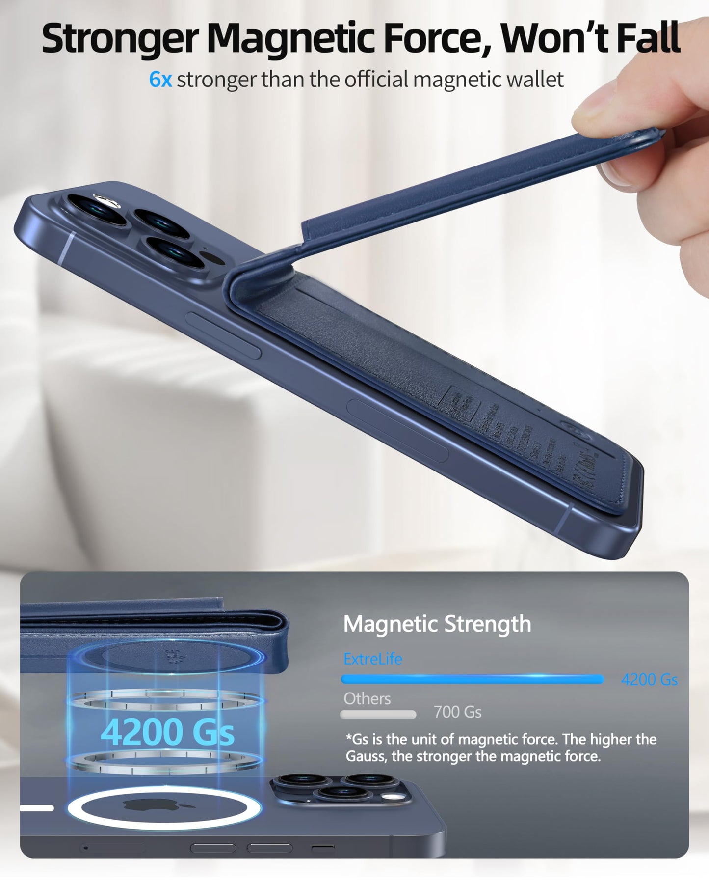 for Magsafe Wallet, Works with Apple Find My, Strongest Magnetic Wallet for iPhone 16/15/14/13/12 Series, for iPhone Walle t with Adjustable Stand, 3 Card Slots, 6 Cards Holder, Vegan Leather, Black