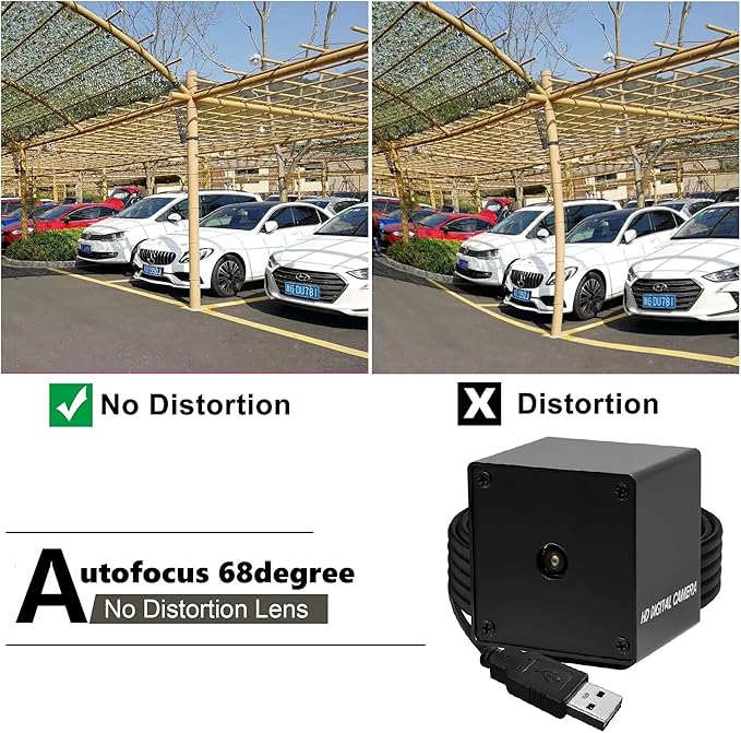 ELP 16MP Autofocus USB Camera with Metal Case - Mini UVC USB2.0 4K Webcam with 68 No Distortion Lens IMX298 Sensor for PC & Home Surveillance