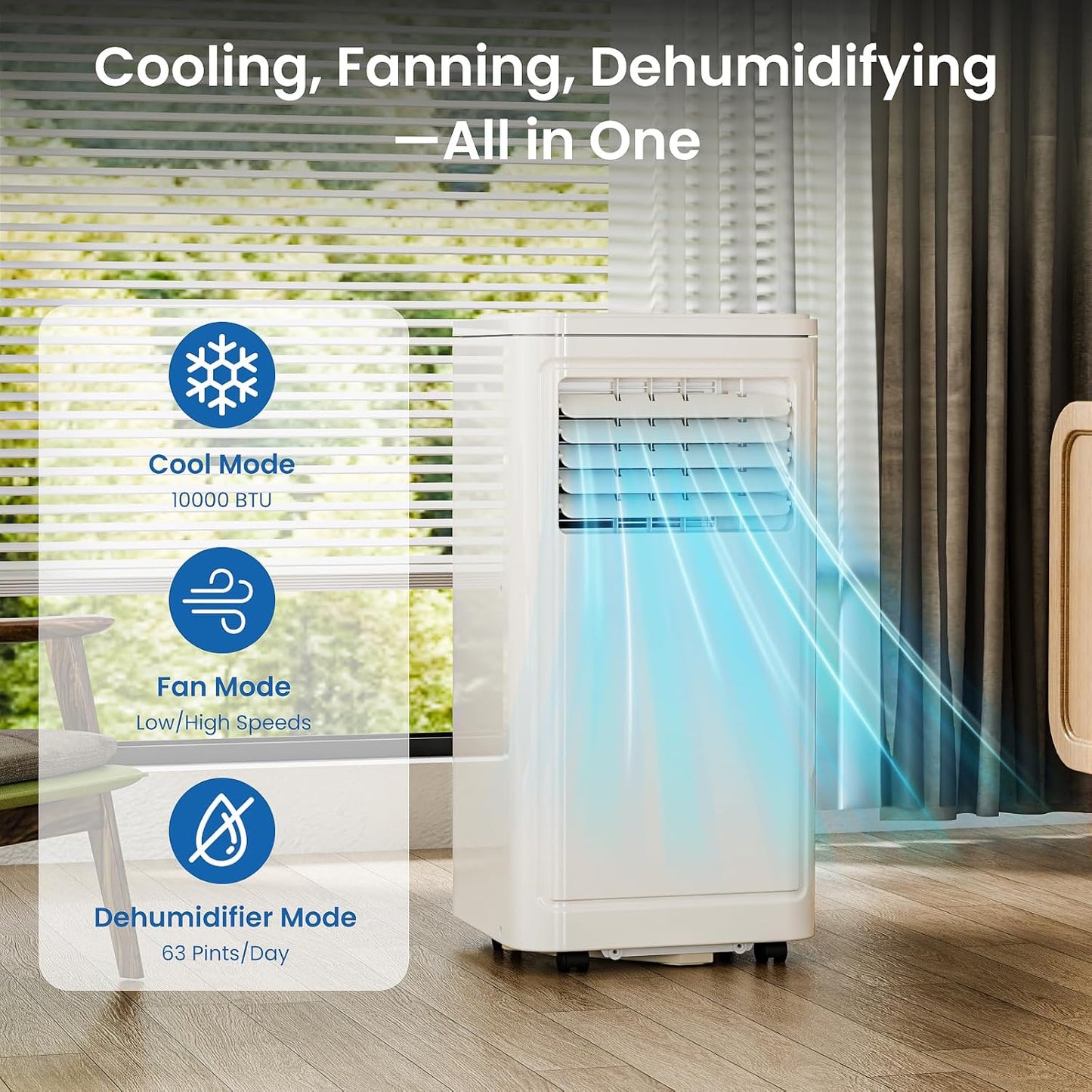 ZAFRO Portable Air Conditioners, 10000 BTU, 3 in 1 Portable AC Unit with Window Kits, Fan & Dehumidifier Modes, Cools up to 450 Sq.Ft, LED Display/Remote Control, 24H Timer for Living Room, Bedroom