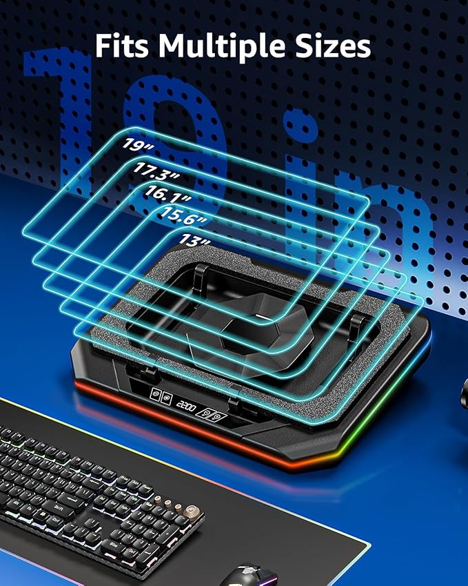MOUNTUP RGB Laptop Cooling Pad for 13-19 Inch, Max 3500RPM Gaming Laptop Cooler, Cooling Pad Stand with Touch Switch to Control Speed, Laptop Fan Cooling Pad with Powerful 4.72 Inch Turbo Fan