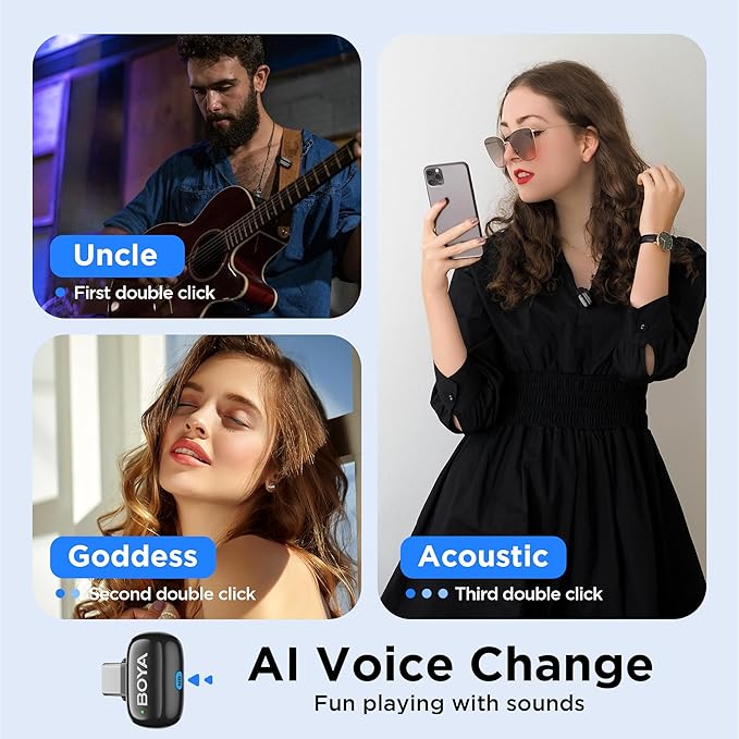 BOYA Mini USB-C Wireless Lavalier Microphone for Andriod iPhone 16/15, Ultra Mini Lapel Mics with AI Voice Switching, Noise Reduction and Charging Case, Metal Clip for TikTok Content Creators