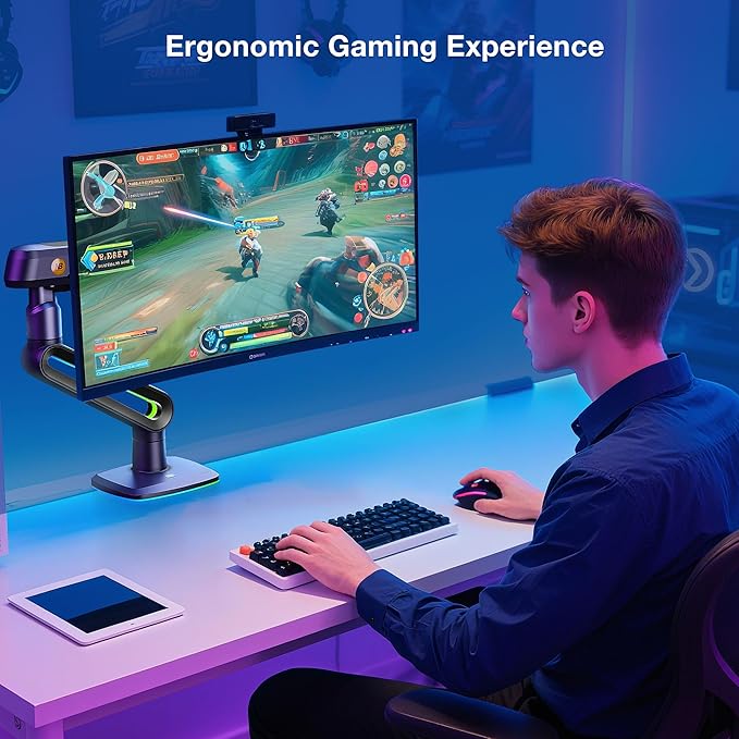 Gaming Monitor Arm for Flat/Ultrawide/Curved Monitors 32 to 60 inch, Heavy Duty Monitor Stand Load up to 20 kg, VESA 75/100 mm Mount G70-New (Grey Black)