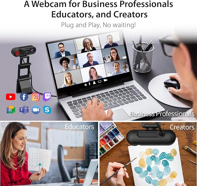 j5create 1080P Dual Mode Webcam and Document Camera with Auto & Manual Focus, Magnetic Privacy Cover for PC, Laptops | for Live Streaming, Video Calls, Online Meetings, Online Classes (JVU250)