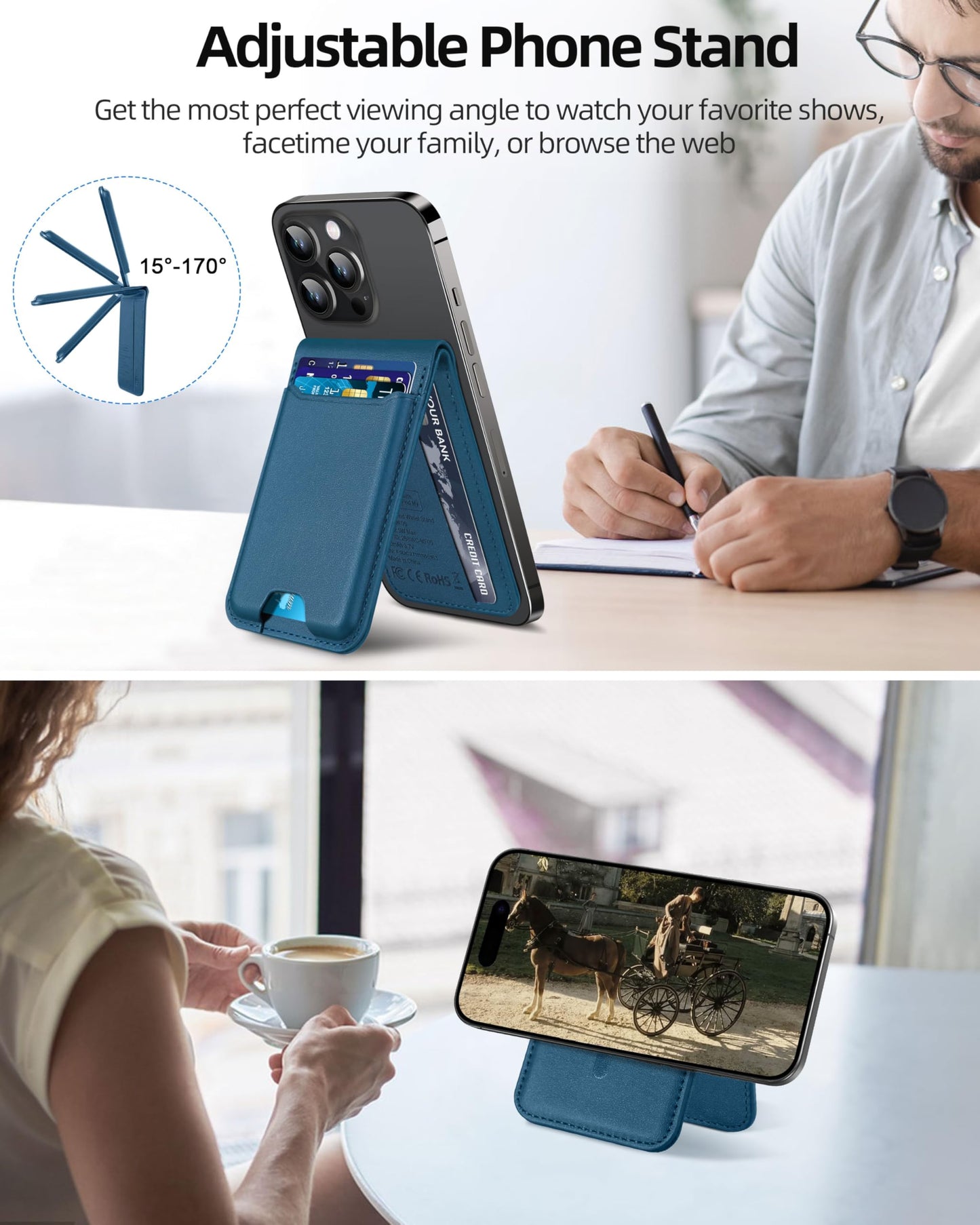 for Magsafe Wallet, Works with Apple Find My, Strongest Magnetic Wallet for iPhone 16/15/14/13/12 Series, for iPhone Walle t with Adjustable Stand, 3 Card Slots, 6 Cards Holder, Vegan Leather, Black