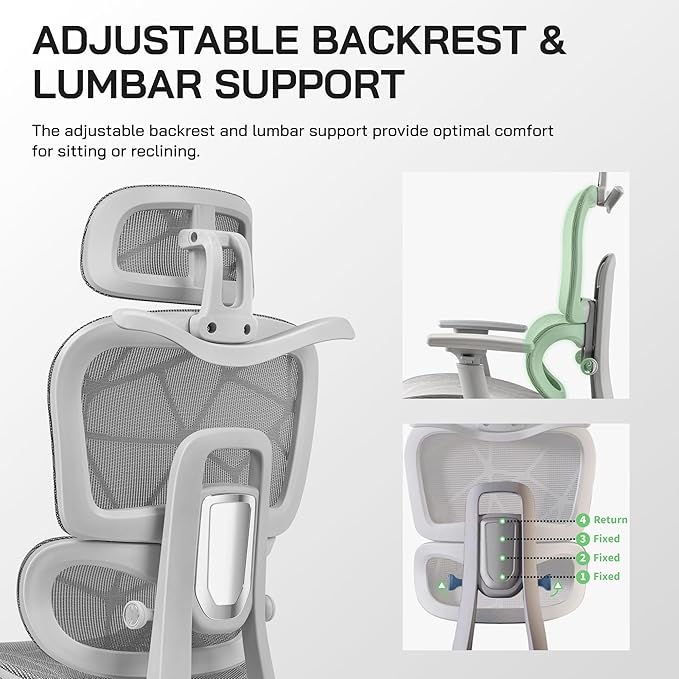 Mesh Ergonomic Office Chair,High Back Mesh Gaming Chair with Lumbar Support,Adjustable Headrest and Armrests for Home Office Desk Chair