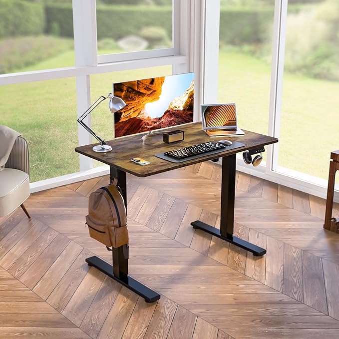 Kingant Standing Desk Height Adjustable Small Electric Stand Up Desks [40 x 20 Inch] - Ergonomic Sit Stand Desk Rising Desks for Home Office Computer Desk Stand Desk Workstation with Cable Management