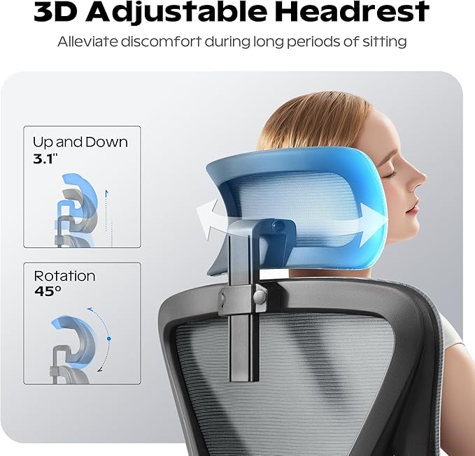 Ergonomic Office Chair, Home Office Desk Chair with Headrest, High Back Mesh Chair with Flip-up Armrests, Comfy Desk Chair with Lumbar Support, Rolling Swivel Task Chair for Office