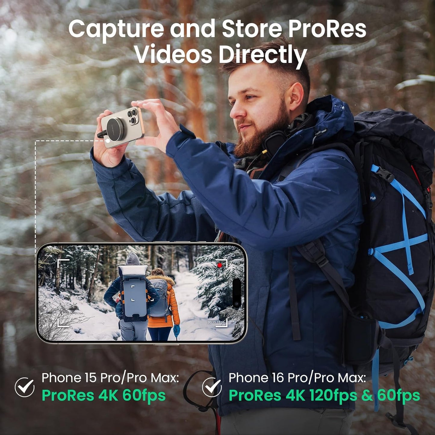 4TB Magnetic Portable SSD, External Solid State Drives with USB-C 3.2 Gen 2x2, Speed Up to 2000MB/s, Compact & Durable, Compatible with iPhone 15/16 Series and Other USB-C Devices, Black