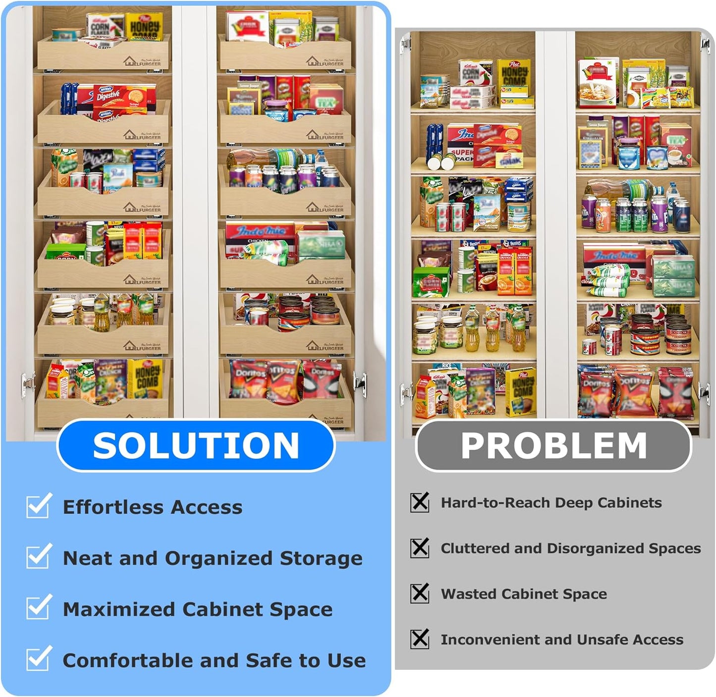 WelFurGeer Soft Close Pull Out Drawers for Cabinets, 20" W x 22" D Pull Out Cabinet Drawer with Heavy Duty Slides, Pull Out Cabinet Organizer, Cabinet Drawers Slide Out, Pull-Out Home Organizers