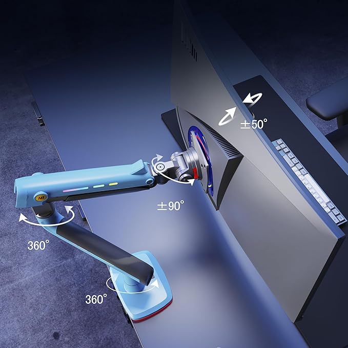 Gaming Monitor Arm for Flat/Ultrawide/Curved Monitors 32 to 60 inch, Heavy Duty Monitor Stand Load up to 20 kg, VESA 75/100 mm Mount (Gulf Blue)