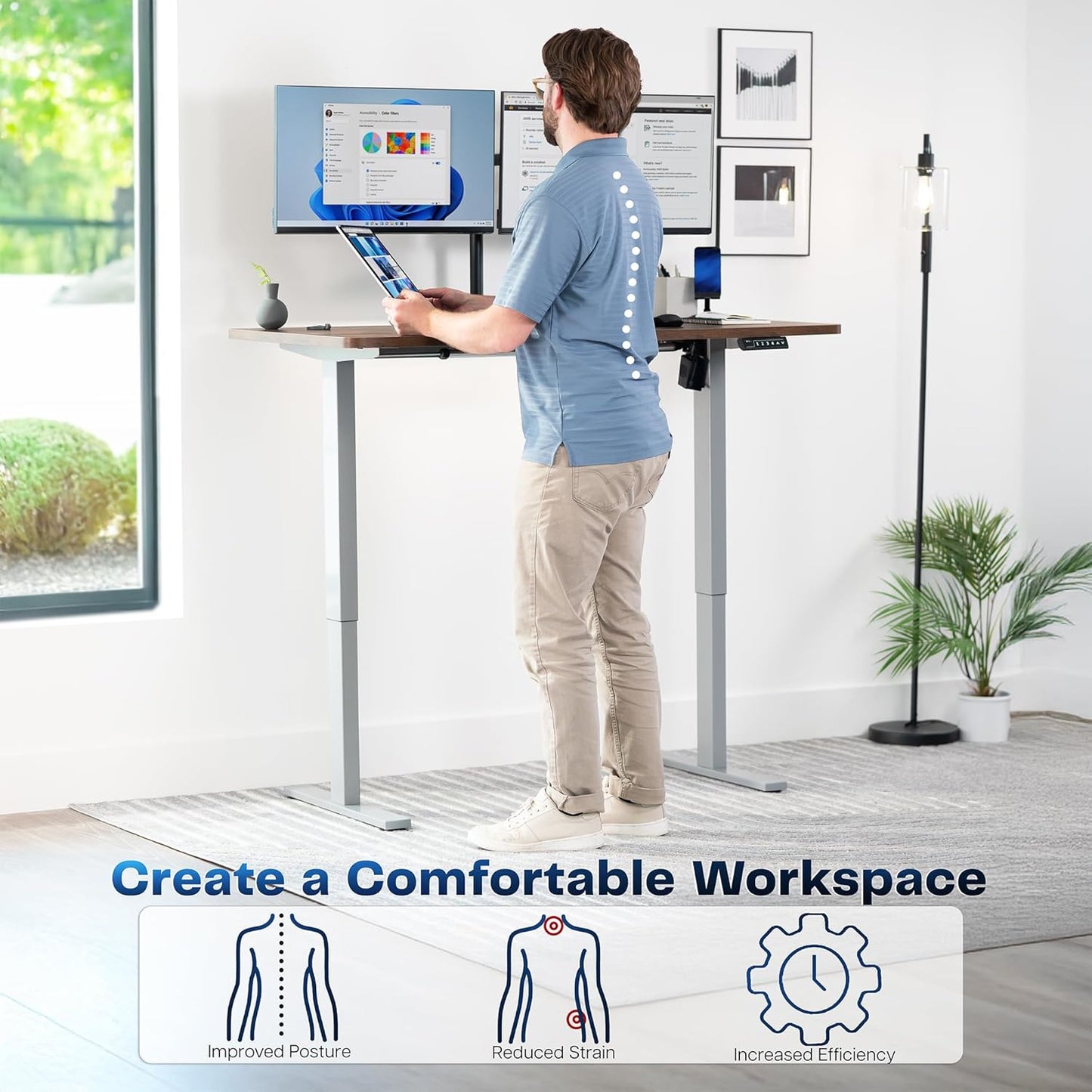 VIVO Electric 55 x 28 in Standing Desk, Memory Height Adjustment, 1B Series, One-Piece Rustic Vintage Brown Top, Gray Frame, DESK-KIT-1G55N