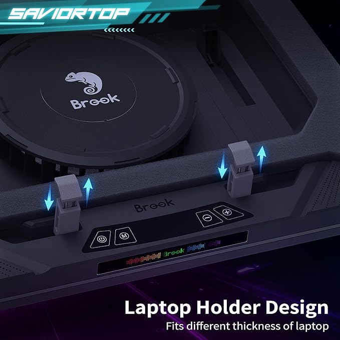 Brook Saviortop Gaming Laptop Cooler, IC Core Cooling Pad with Advanced Turbo Fan, Fast Cooling for Laptops 10-19in, Adjustable Speed, Touch Control, USB-C & USB-A Ports, Compact & Portable Design