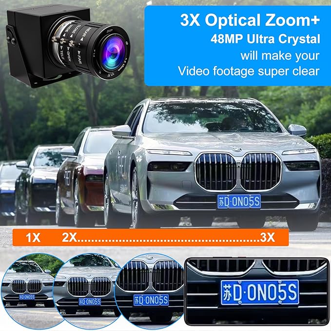 ELP 48MP USB Camera - Manual Zoom Webcam for Computer & Laser Engraver - 3.6-10mm 3X Zoom - UVC USB2.0 Close-up Camera for PC & Jetson Nano, RaspberryPi