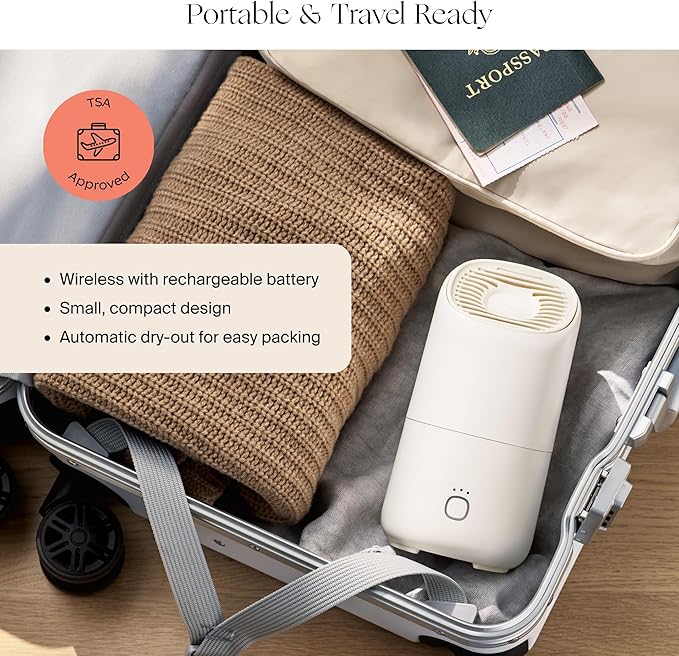 Canopy Portable Misting Humidifier - Cordless 11 HR Run Time, 500 mL, TSA Approved Travel Humidifier - Alleviate Symptoms of Allergies, Flu, Cold, Dry Skin - Includes Aroma & Adapter - Moonstruck