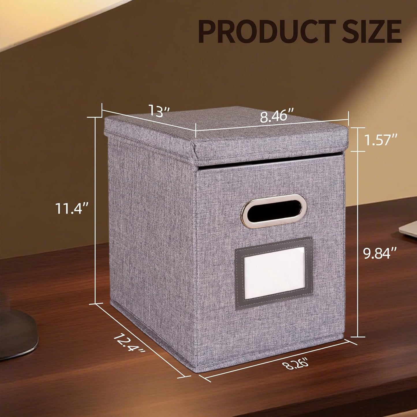 2 Pack Hanging File Folders Organizer with Lid, Letter Size Fabric File Storage Box Collapsible, Portable Office Document Holder with Metal Handle, Smooth PVC Rails, Gray