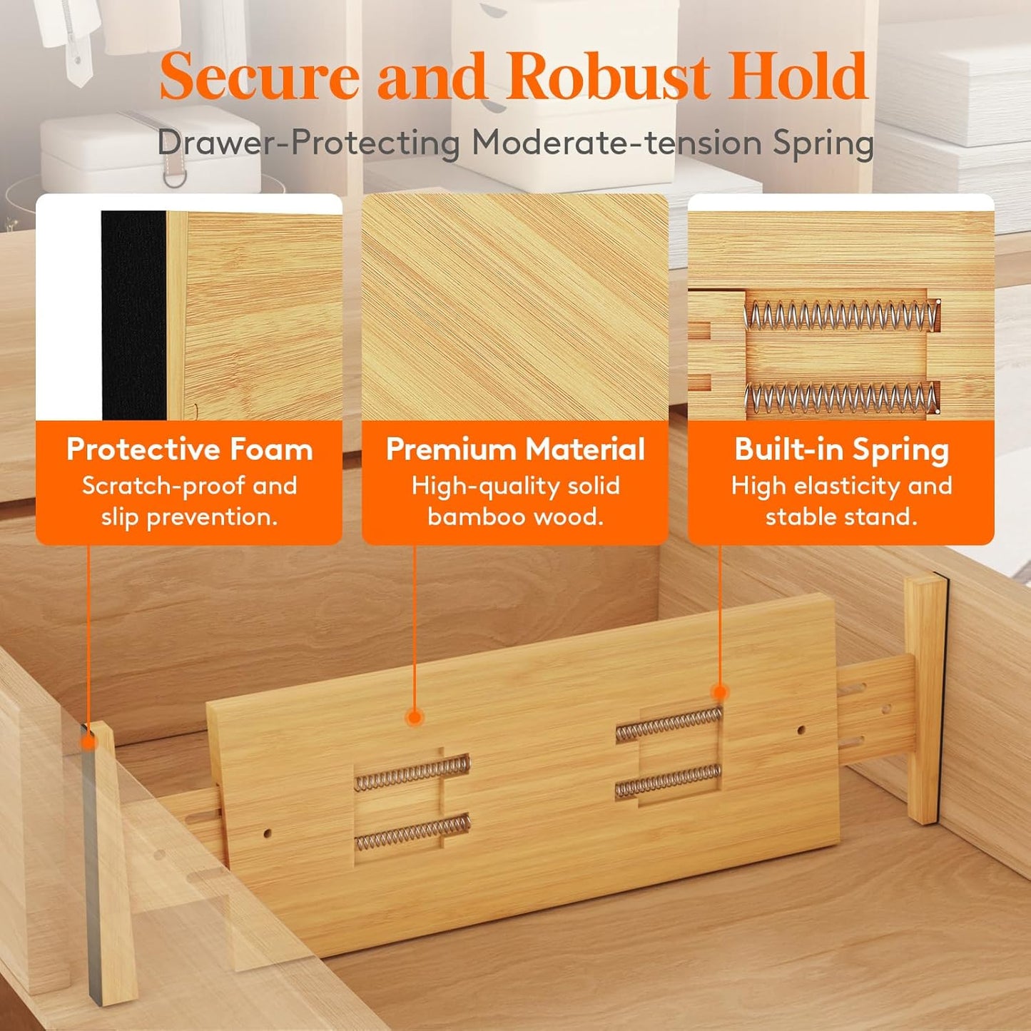 Lifewit 8 Pack Drawer Dividers Bamboo 6" High, 16-22" Adjustable Clothes Drawer Organizers, Expandable Dresser Separators in Bedroom/Bathroom/Kitchen/Office Organization and Storage