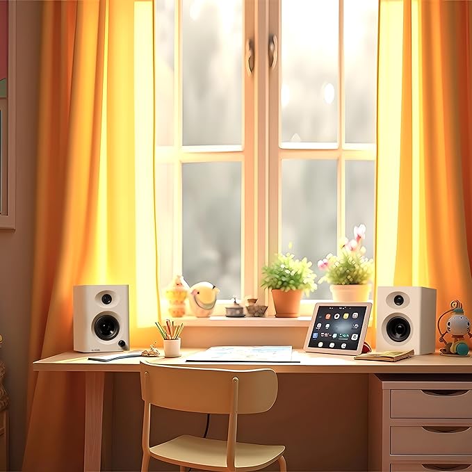 Bluetooth Bookshelf Speakers, 3" Premium Computer Speakers for PC, Laptop & TV – 60W Peak Power, Rich Balanced Sound, Compact Stereo Pair for Home Office & Small Rooms, White