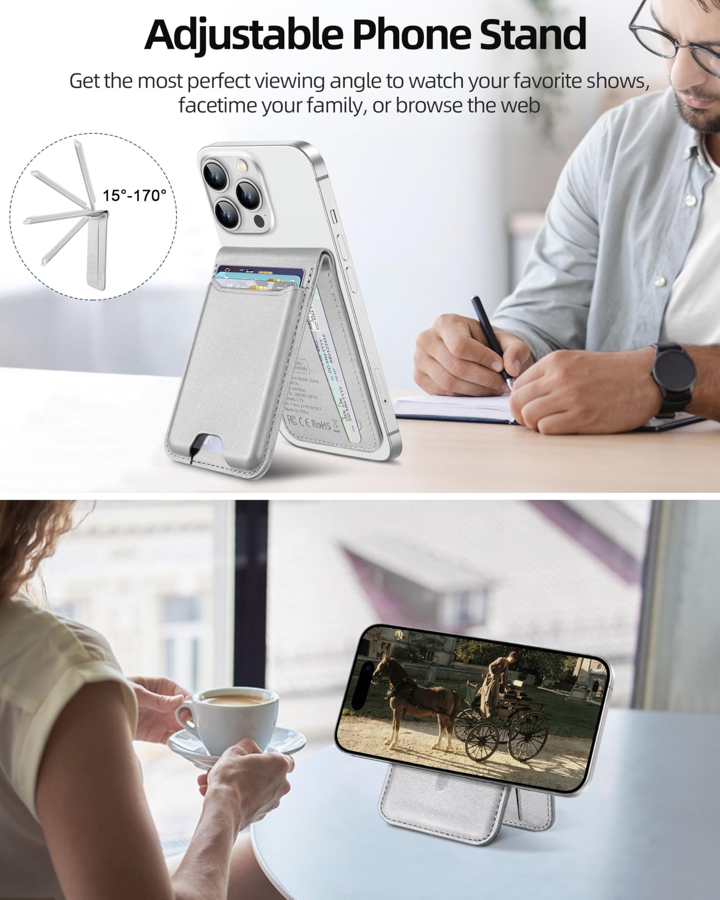 for Magsafe Wallet, Works with Apple Find My, Strongest Magnetic Wallet for iPhone 16/15/14/13/12 Series, for iPhone Walle t with Adjustable Stand, 3 Card Slots, 6 Cards Holder, Vegan Leather, Black