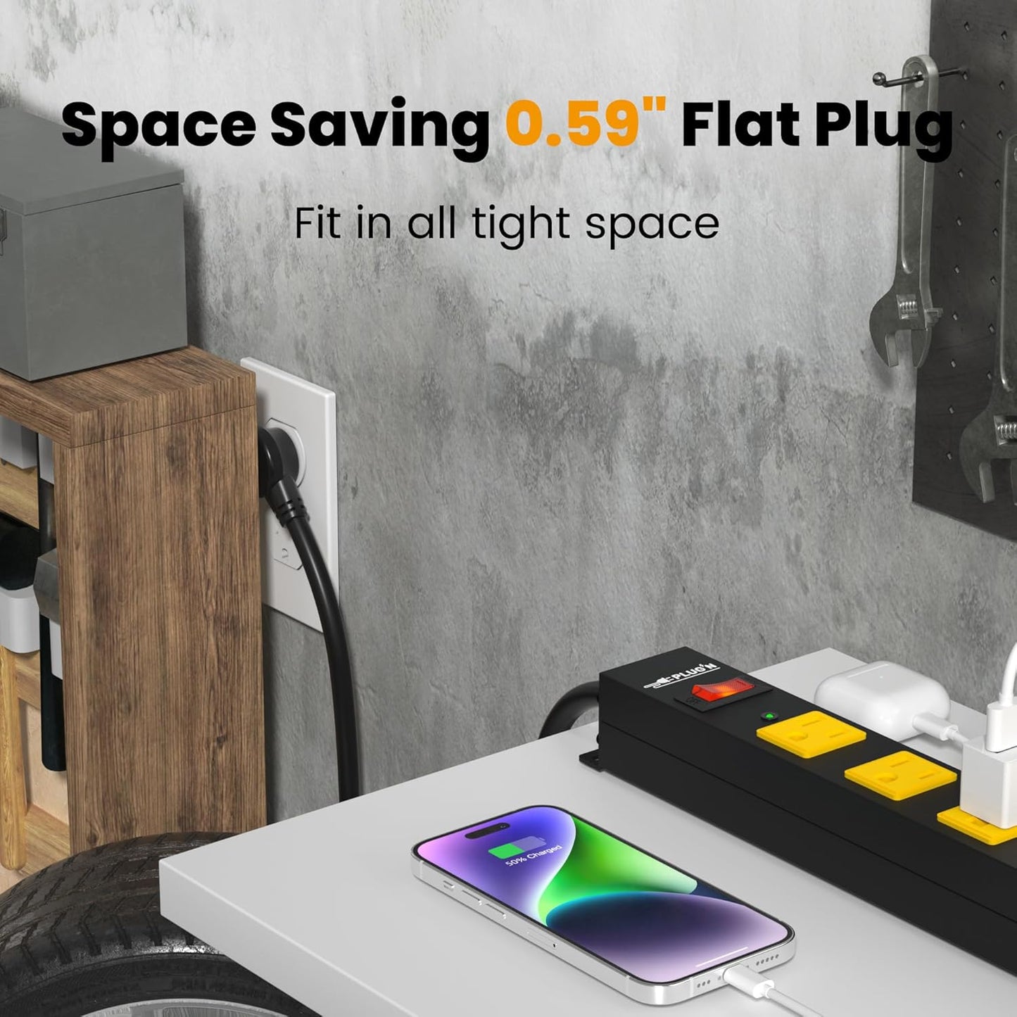 12 Outlet Long Power Strip, 2100 Joules Surge Protector, 6FT Power Cord, Wide Spaced Outlet Power Bar, Overload Protection Switch, Industrial Heavy Duty for Work Bench, Shop, Garage…