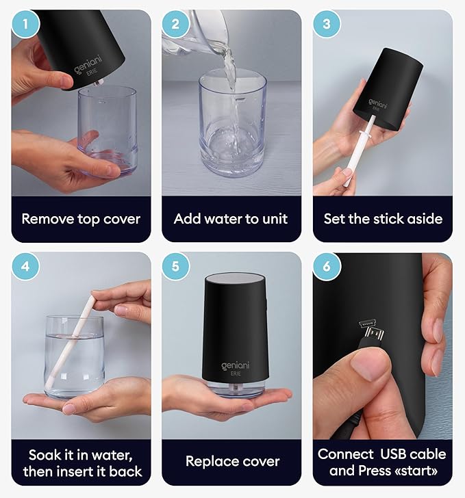 GENIANI Portable Small Cool Mist Humidifiers - Desktop Humidifier for Plants, Office, Car, Baby Room with Auto Shut Off & Night Light (White, 0.25L, USB)