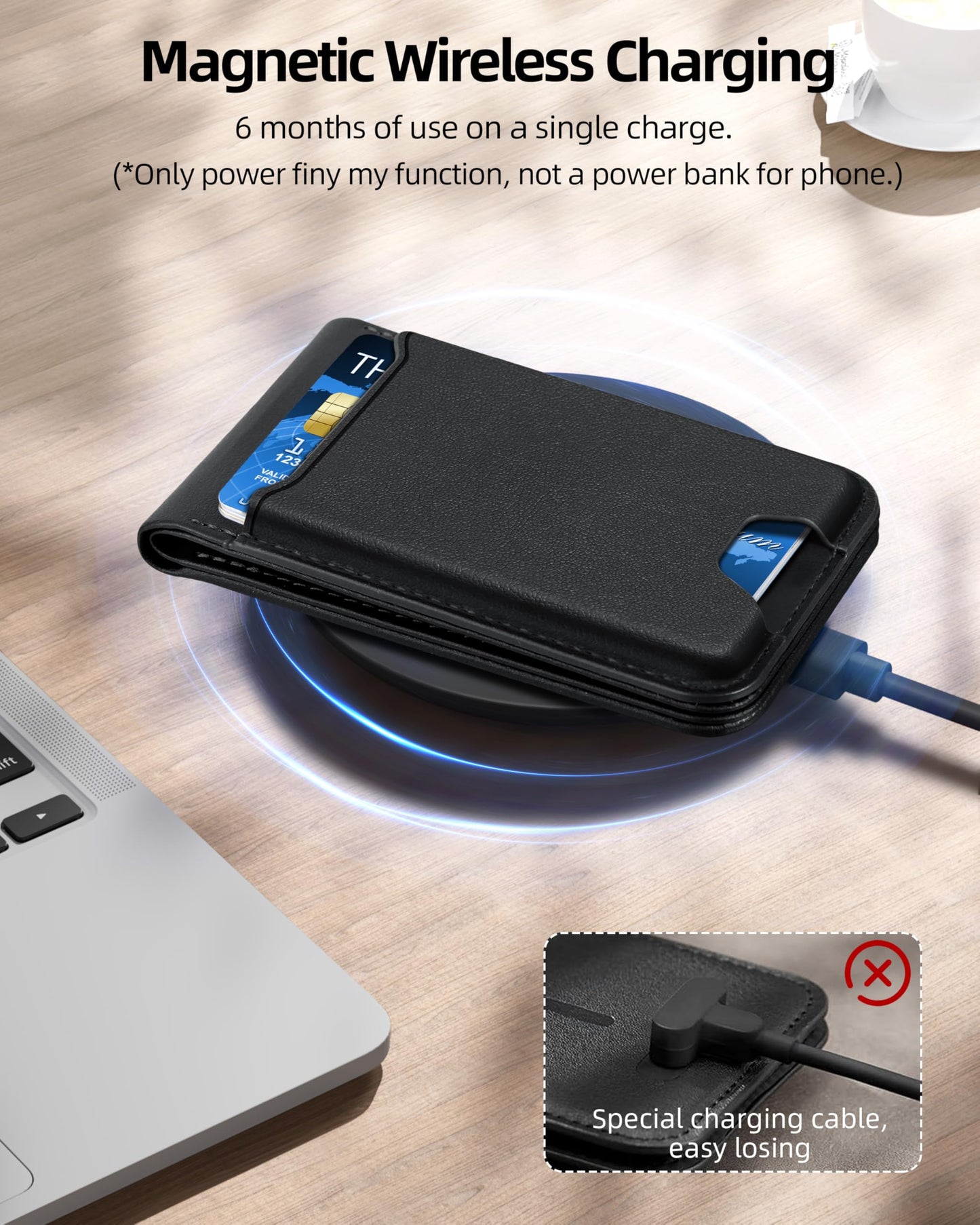 for Magsafe Wallet, Works with Apple Find My, Strongest Magnetic Wallet for iPhone 16/15/14/13/12 Series, for iPhone Walle t with Adjustable Stand, 3 Card Slots, 6 Cards Holder, Vegan Leather, Black