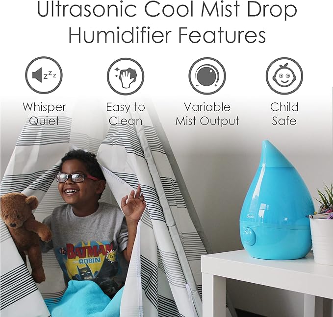 Crane Ultrasonic Cool Mist Humidifier for Bedroom, Baby Nursery, Kids Room, Plants, or Office, Large 1 Gallon Tank, Filter Optional, Aqua