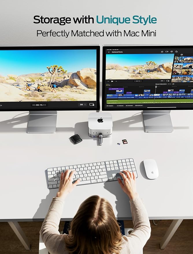 MOVE SPEED Mac mini M4 Dock with 1TB NVMe SSD, 10 in 1 Aluminum Stand Hub, 10Gbps USB-C/A, 4K60Hz HDMI, SD/TF Reader, Space-Saving Vertical Design