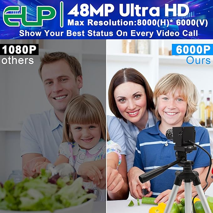 ELP 48MP USB Camera - Manual Zoom Webcam for Computer & Laser Engraver - 3.6-10mm 3X Zoom - UVC USB2.0 Close-up Camera for PC & Jetson Nano, RaspberryPi