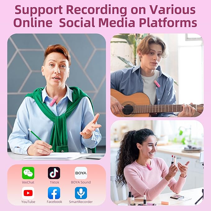 BOYA Wireless Lavalier Microphone for Android USB C Smartphone Tablet External Mini Lapel Type C Microphone for Cell Phone Clip-On Mic for Video Recording Podcast YouTube Live Streaming (Pink)