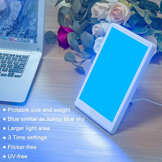 Light Therapy Lamp, SMY Blue Light Energy Lamp and Adjustable LED Blue Light, Tablet One Touch with Timer, 100% UV Free