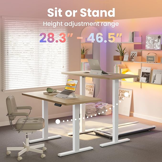 HUANUO 48" Electric Standing Desk Adjustable Height, 4 Memory Height Settings, Sit Stand Up Desk for Home Office & Computer Workstation, Light Walnut